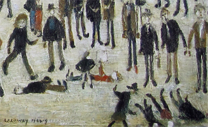 Lowry : Crowd Around A Cricket Sight Board (Detail)