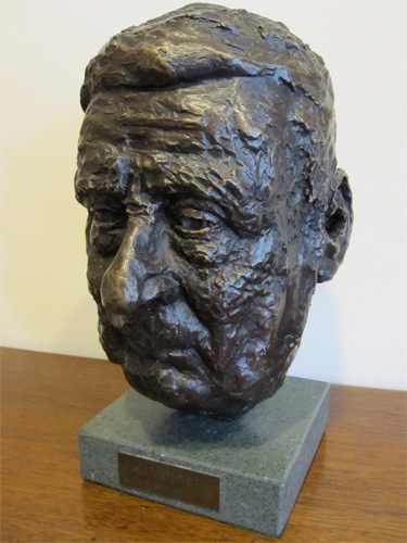 Bronze portrait head sculpture of Lowry by Sam Tonkiss.